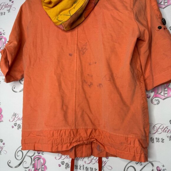 Marccain sports sweater 3/4 sleeve orange tie dye buttons floral hood mesh y2k - Picture 6 of 16